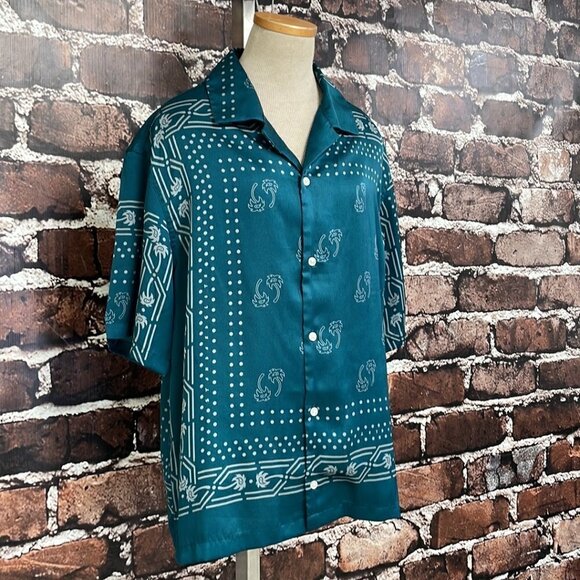 Standard/Cloth Short Sleeve Blouse Collared Hankerchief Print Blue Size Small S - Picture 8 of 14